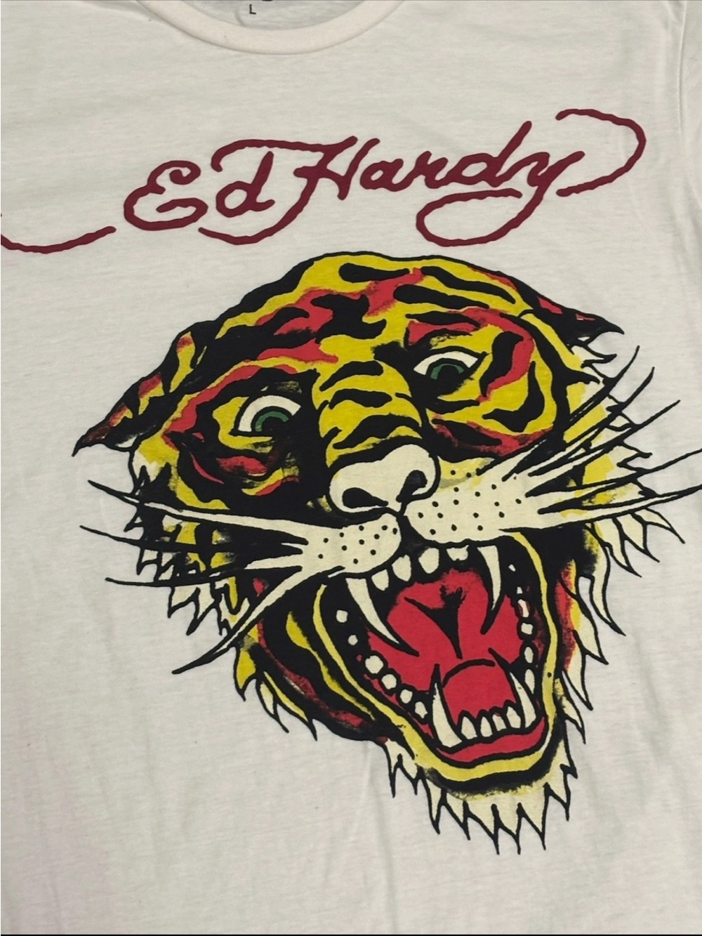 Ed Hardy Y2K Tiger Graphic Streetwear Tattoo White S/S Tee Shirt Mens SZ.L - Picture 3 of 6